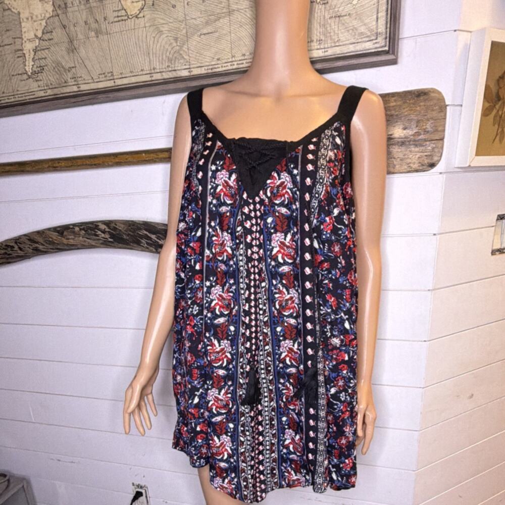 Joe Browns Floral V-Neck Sleeveless Jumpsuit Navy Red White Lace Up Pullover